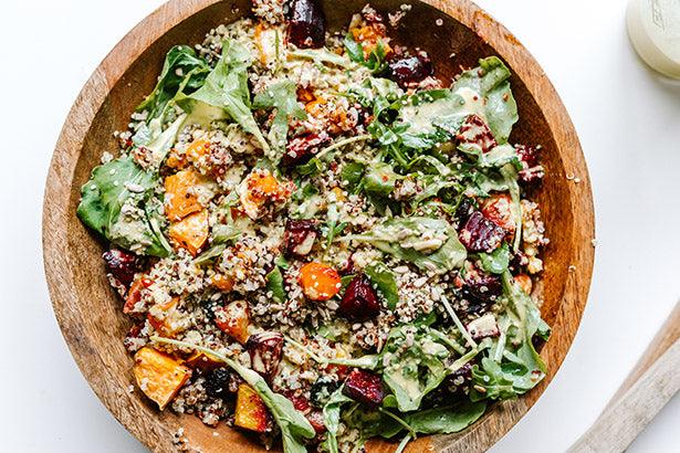 Roast Veg Quinoa Salad and Golden Dressing - Hemp Foods Australia