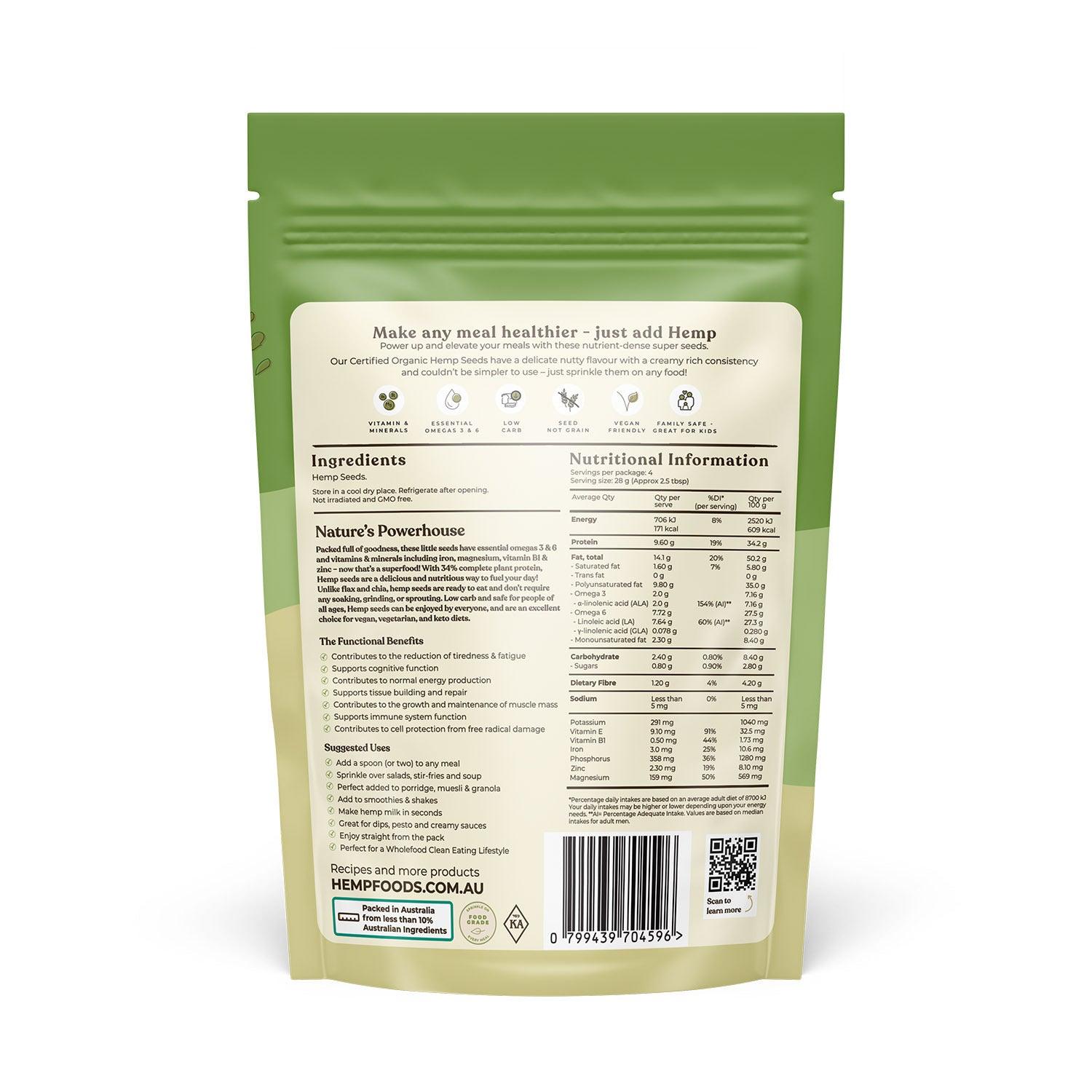 Organic Hulled Hemp Seeds - 114g - Hemp Foods Australia