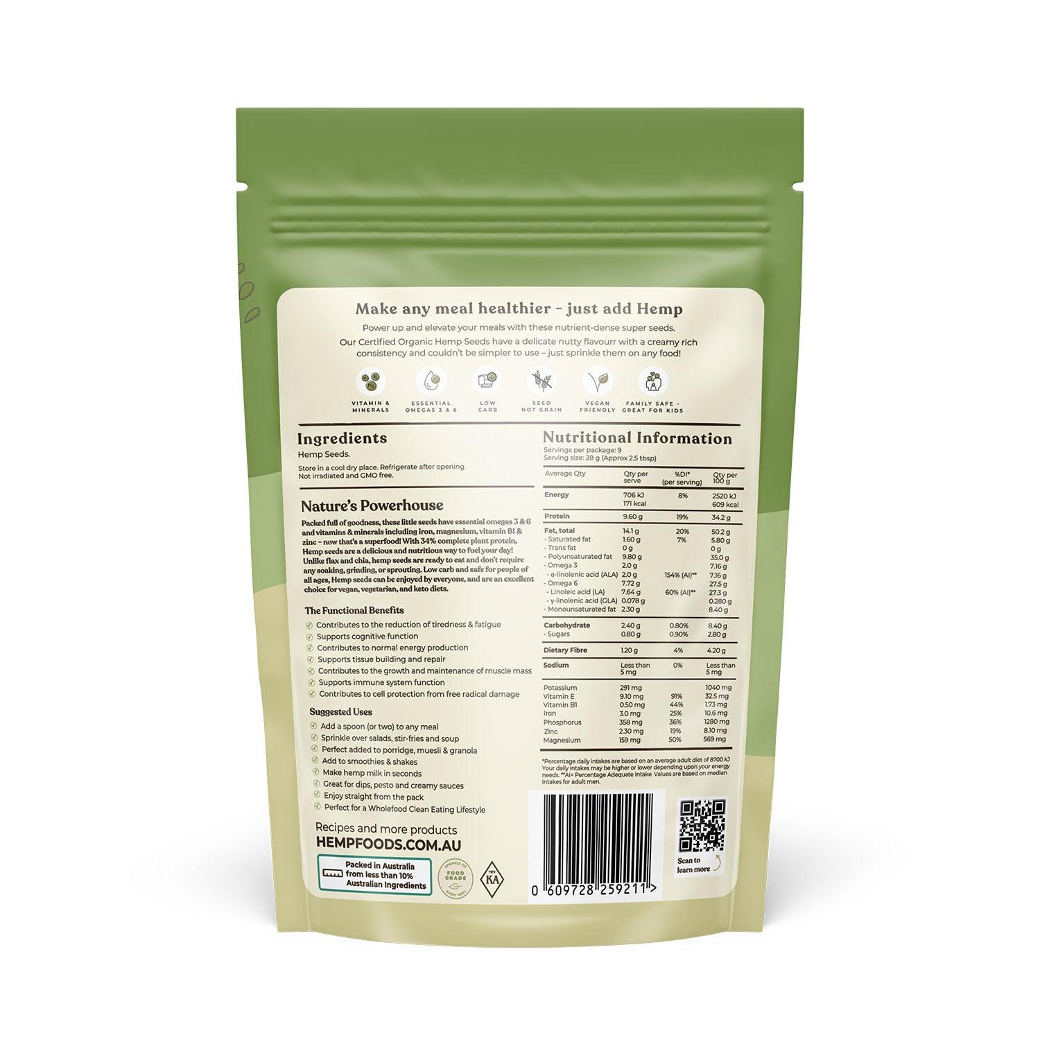 Hemp Seeds - Buy 10 packs - 12 x 250g Pouch - Hemp Foods Australia