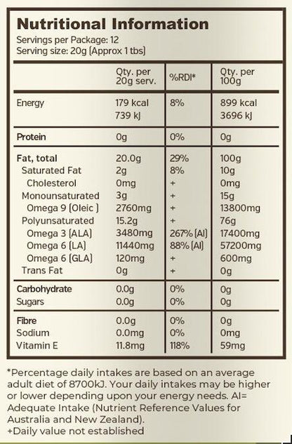 Organic Hemp Gold Seed Oil - 250ml - Hemp Foods Australia