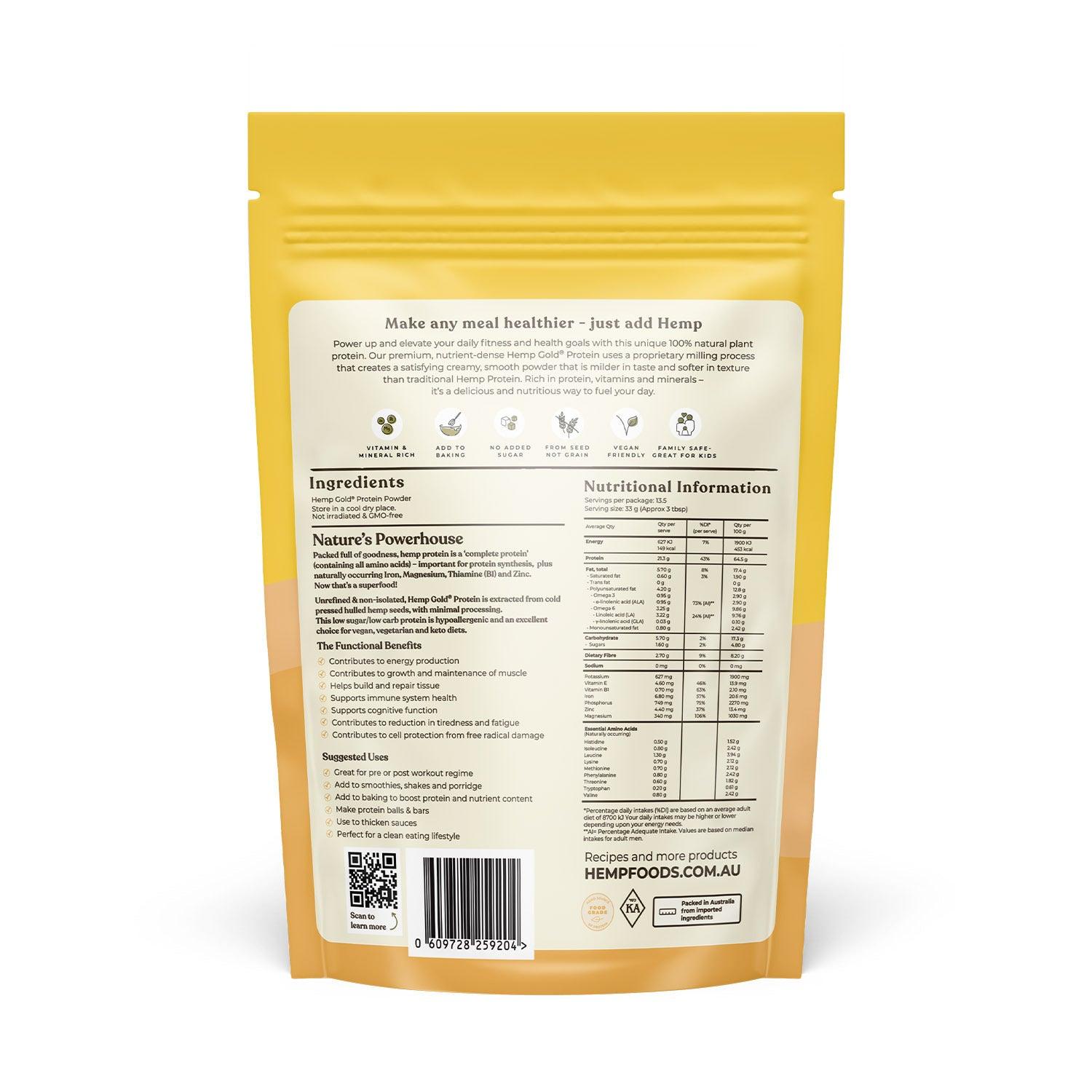 Organic Hemp Gold Protein Powder - 450g - Hemp Foods Australia