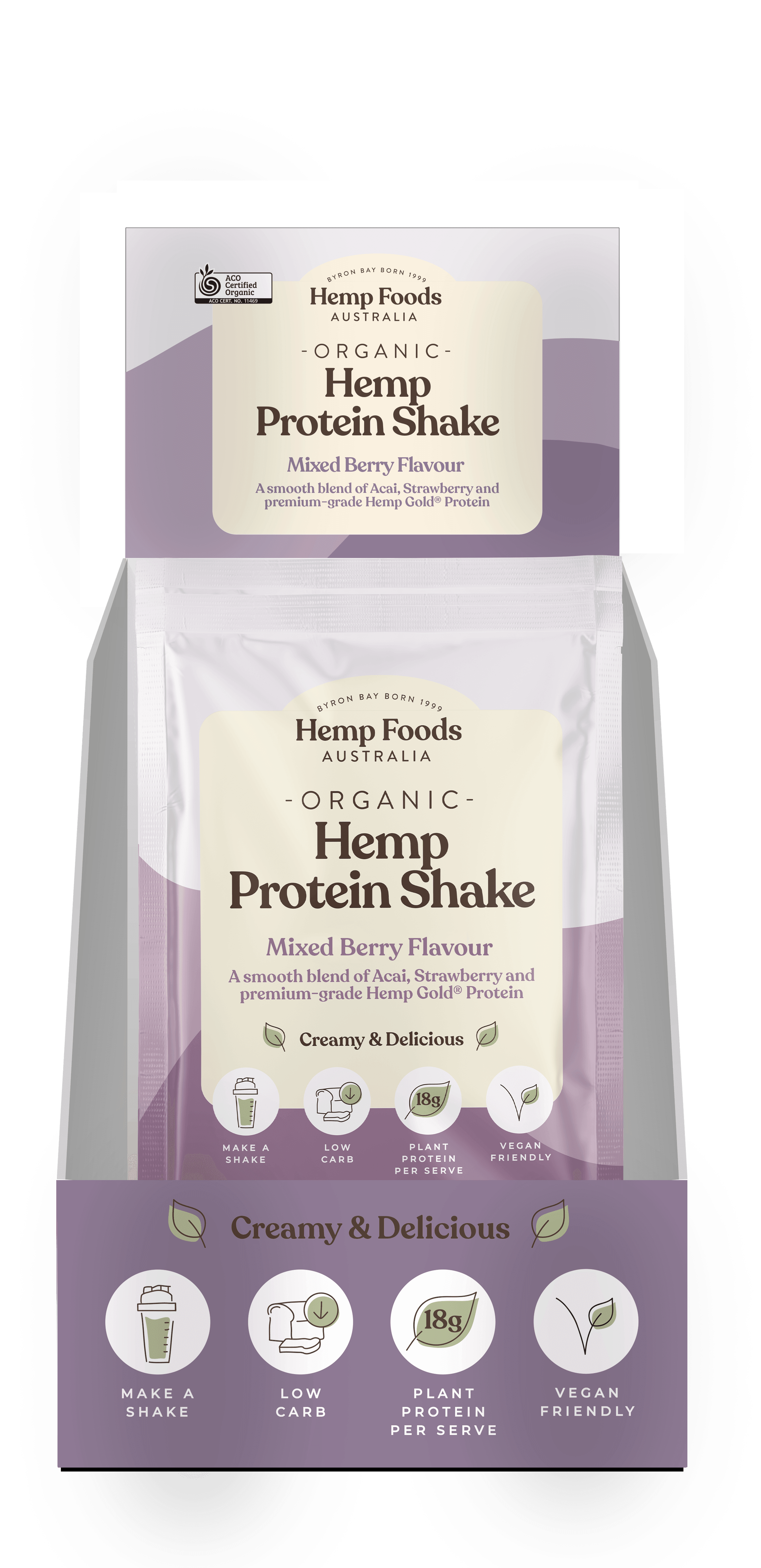 Organic Hemp Protein Mixed Berry - 7 x 35g Sachet - Hemp Foods Australia