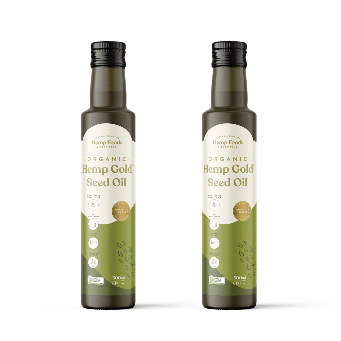 Organic Hemp Gold Seed Oil 500ml Twin Pack - 2 x 500ml Bottles - Hemp Foods Australia