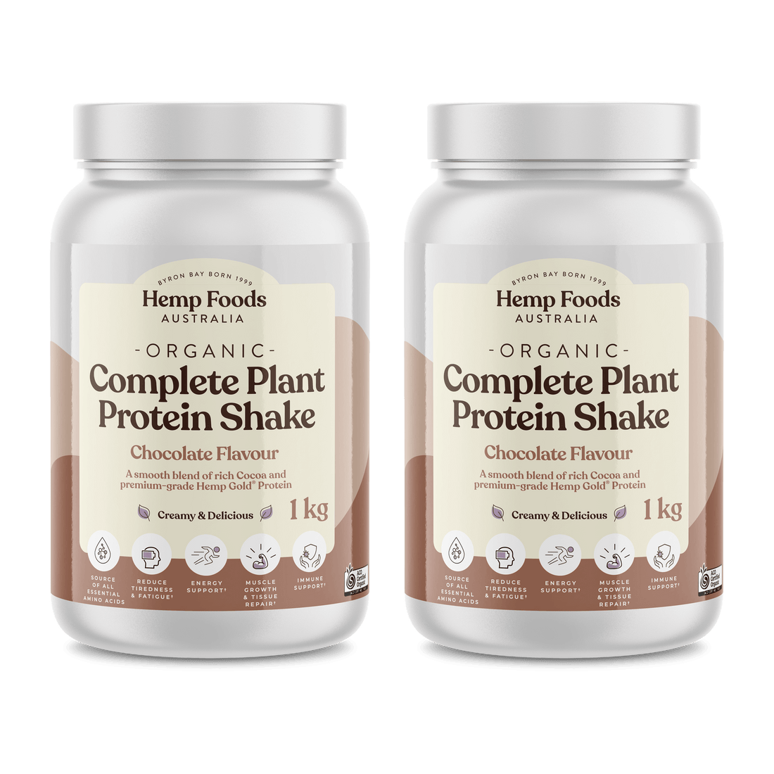 Complete Plant Protein Shake Chocolate - 2 x 1KG Tubs - Hemp Foods Australia