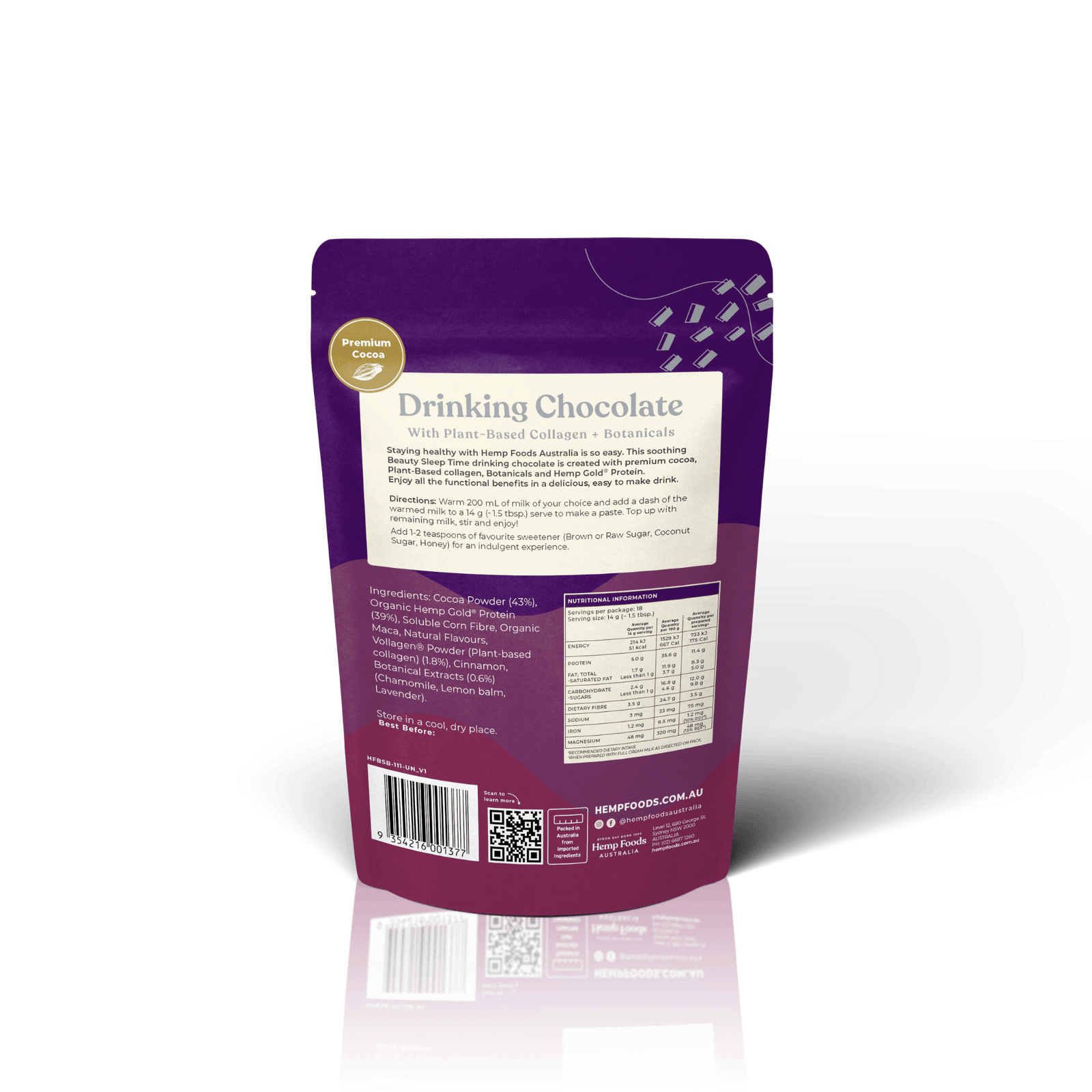 Drinking Chocolate Beauty &amp; Sleep Blend - 252g - Hemp Foods Australia