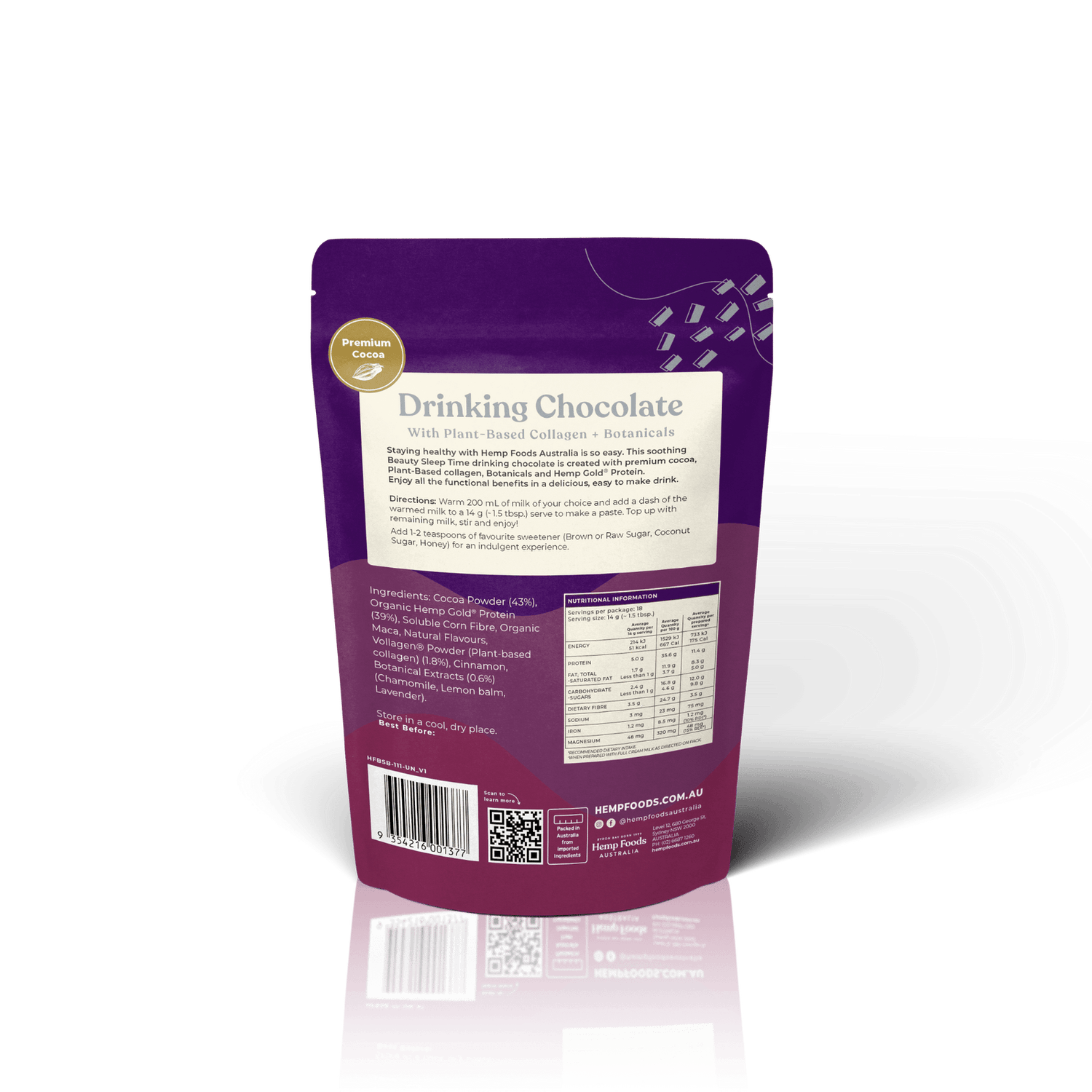 Drinking Chocolate Beauty &amp; Sleep Blend - 252g - Hemp Foods Australia