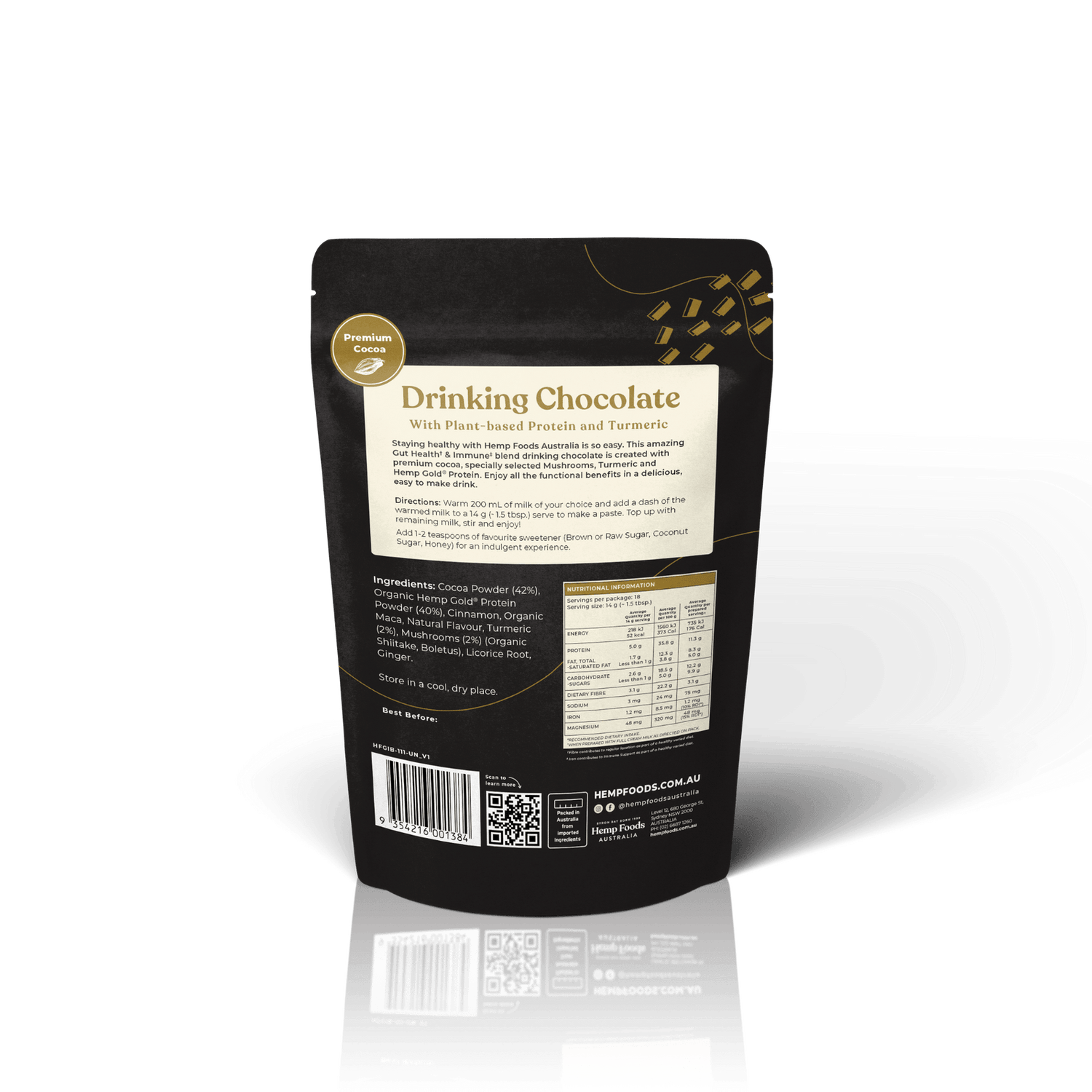 Drinking Chocolate Gut health &amp; Immunity Blend - 252g - Hemp Foods Australia