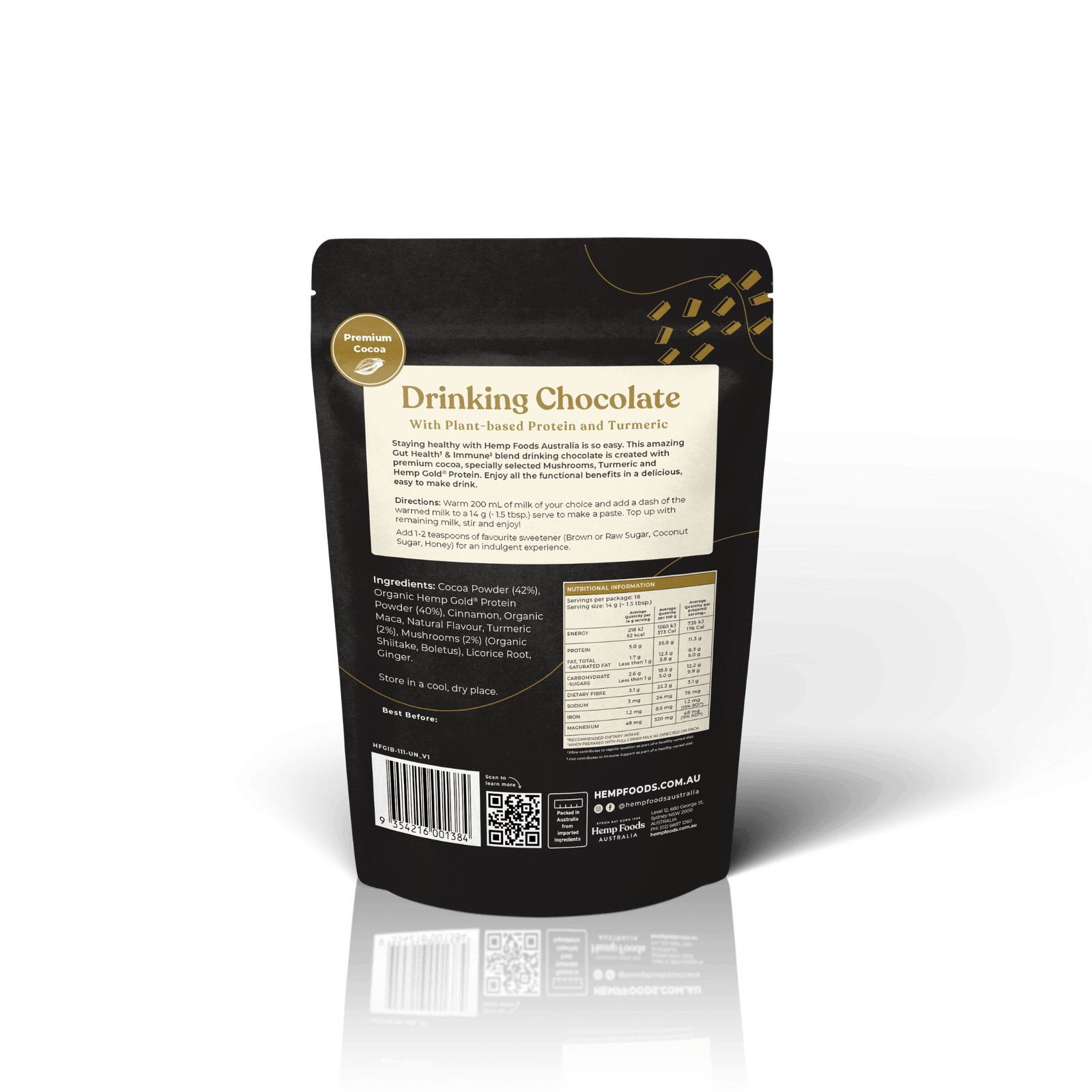 Drinking Chocolate Gut health &amp; Immunity Blend - 252g - Hemp Foods Australia