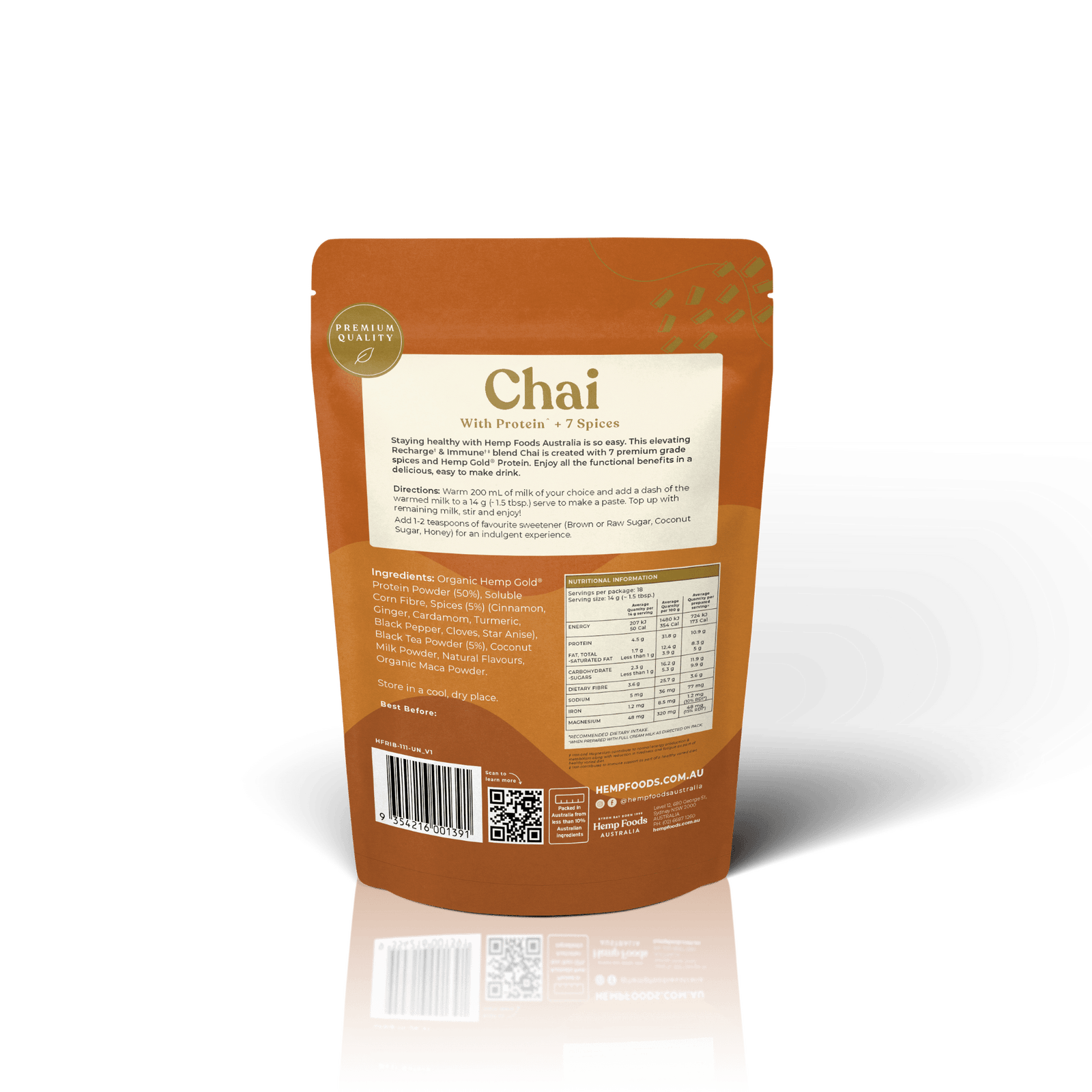 Chai Recharge &amp; Immunity Blend - 252g - Hemp Foods Australia