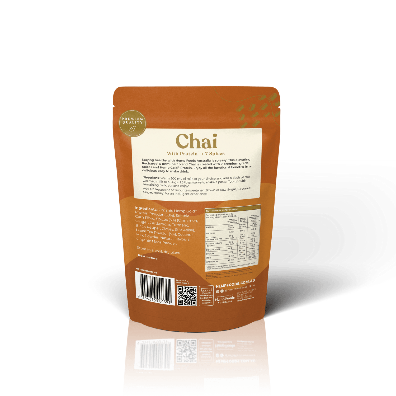 Chai Recharge &amp; Immunity Blend - 252g - Hemp Foods Australia