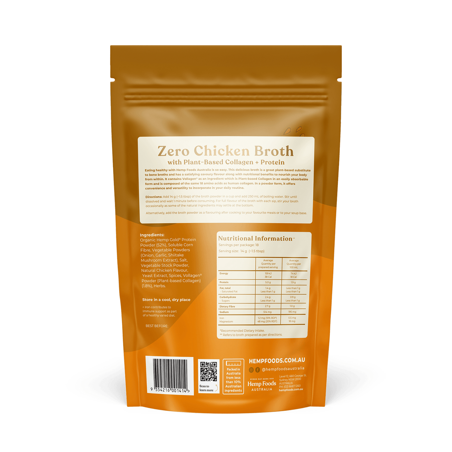 Zero Chicken Broth - 252g - Hemp Foods Australia