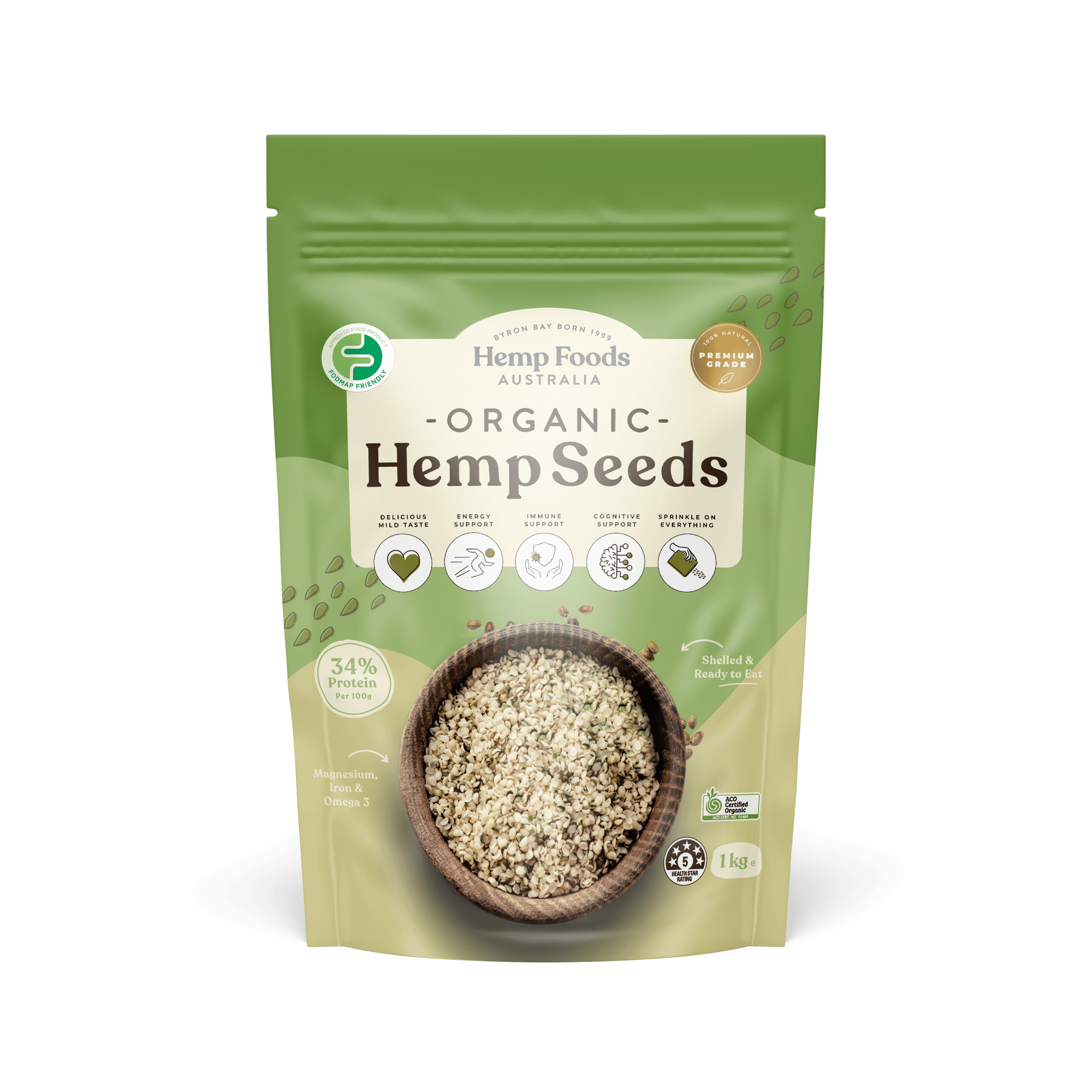 Organic Hulled Hemp Seeds - 1kg - Hemp Foods Australia