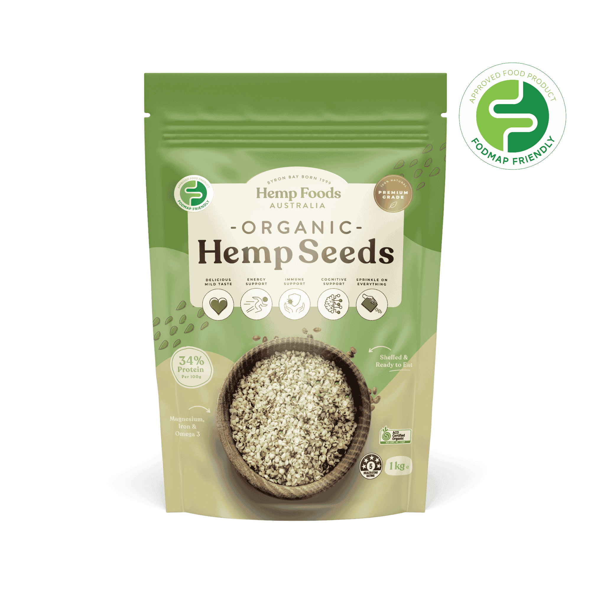 Organic Hulled Hemp Seeds - 1kg - Hemp Foods Australia