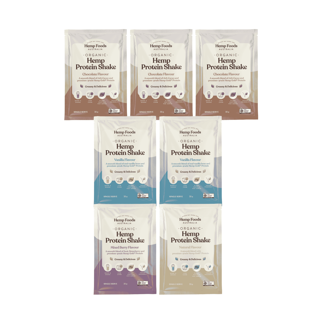 Organic Hemp Protein Mixed Bundle - 7 x 35g Sachet - Hemp Foods Australia