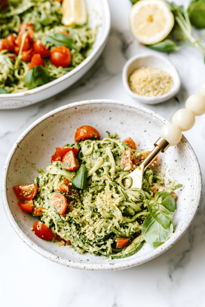 Hemp Pesto Zucchini Spaghetti